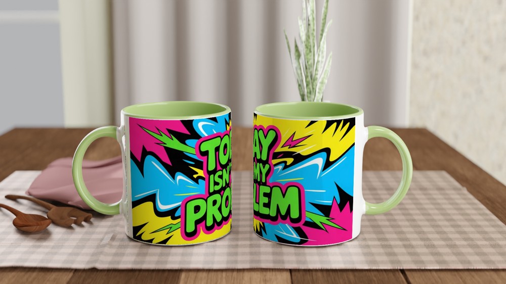 Today Isn't My Problem Mug | Sarcastic Colleague Gift | Funny Leaving Mug | Neon Graffiti Design — view 5