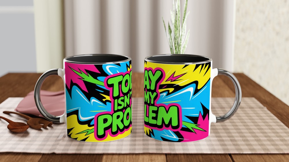 Today Isn't My Problem Mug | Sarcastic Colleague Gift | Funny Leaving Mug | Neon Graffiti Design — view 9