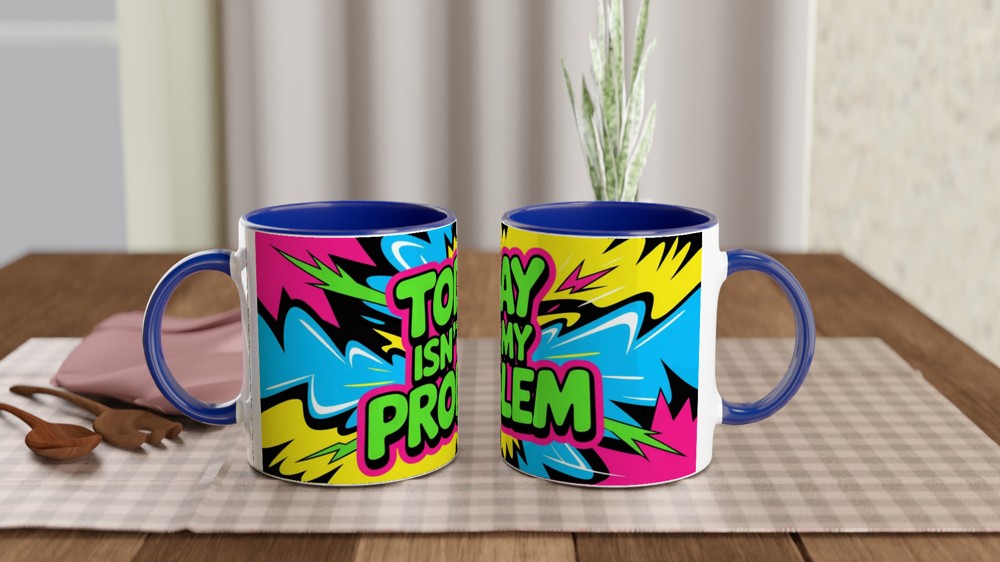 Today Isn't My Problem Mug | Sarcastic Colleague Gift | Funny Leaving Mug | Neon Graffiti Design — view 4