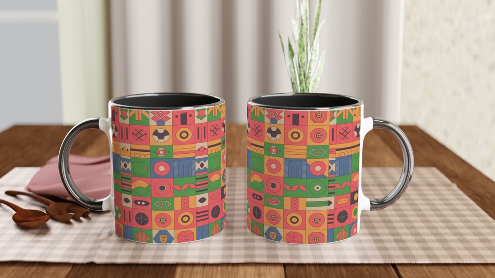 Retro Football Shirt Pattern Mug | Classic Soccer Design Gift for Him | Vintage Football Geometric Print Mug | Dad Birthday Gift — view 9