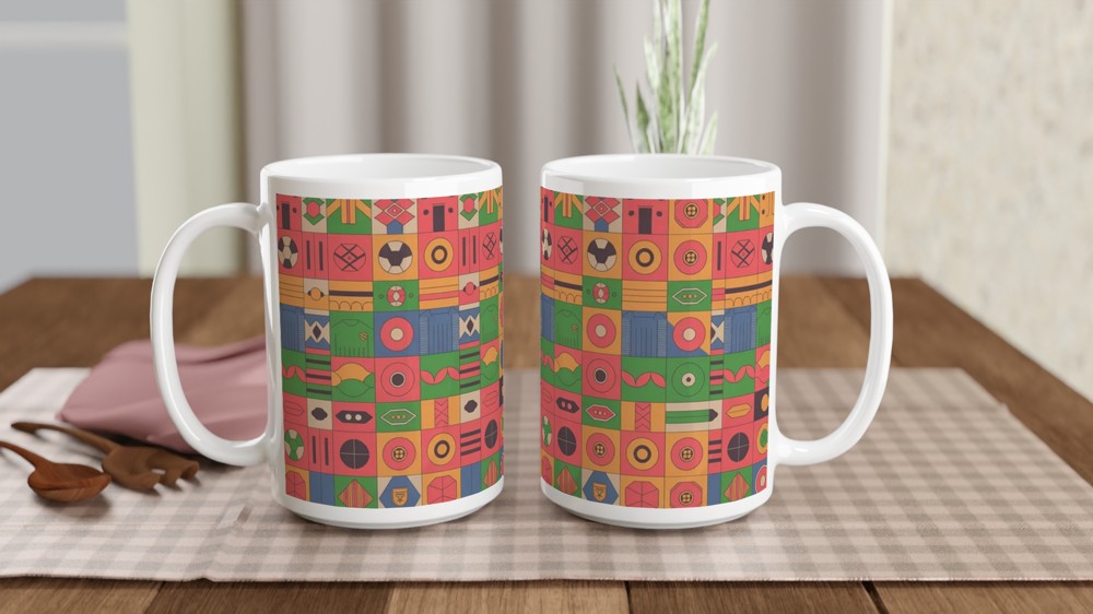Retro Football Shirt Pattern Mug | Classic Soccer Design Gift for Him | Vintage Football Geometric Print Mug | Dad Birthday Gift — view 2
