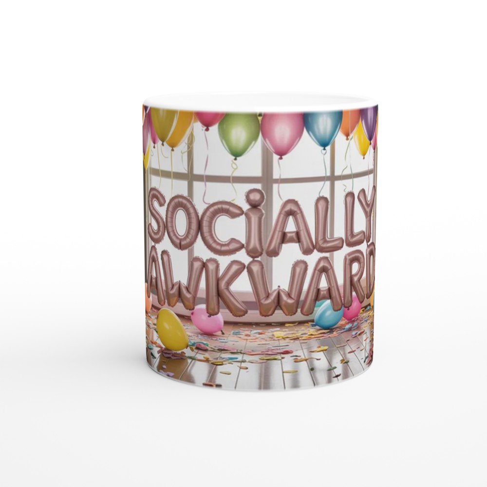 Socially Awkward Mug | Introvert Gift | Funny Birthday Present for Best Friend | Muted Party Balloon Design — view 11