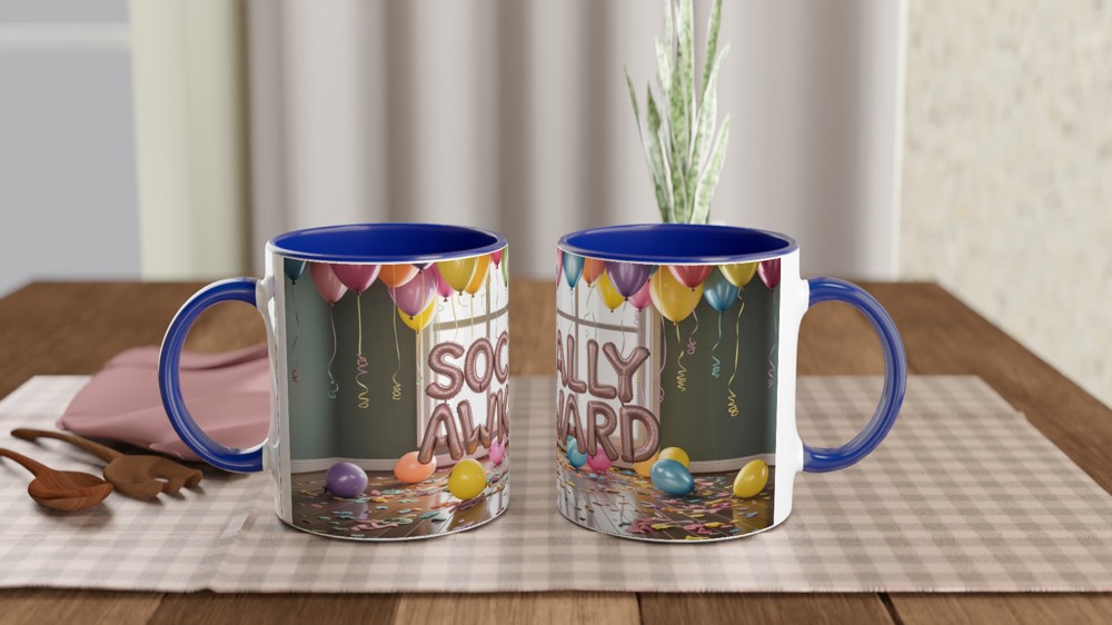 Socially Awkward Mug | Introvert Gift | Funny Birthday Present for Best Friend | Muted Party Balloon Design — view 4