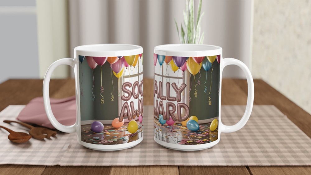 Socially Awkward Mug | Introvert Gift | Funny Birthday Present for Best Friend | Muted Party Balloon Design — view 2