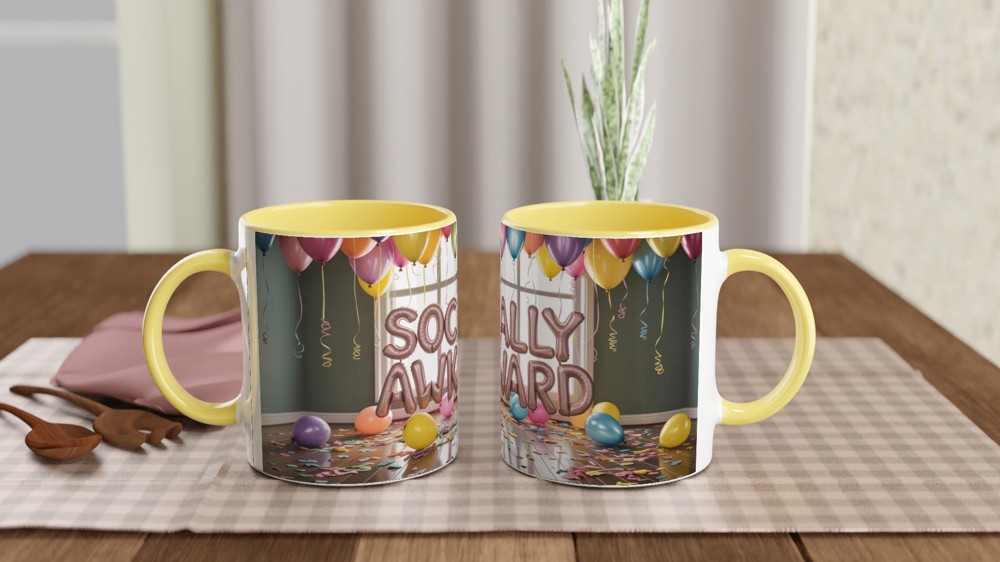Socially Awkward Mug | Introvert Gift | Funny Birthday Present for Best Friend | Muted Party Balloon Design — view 8