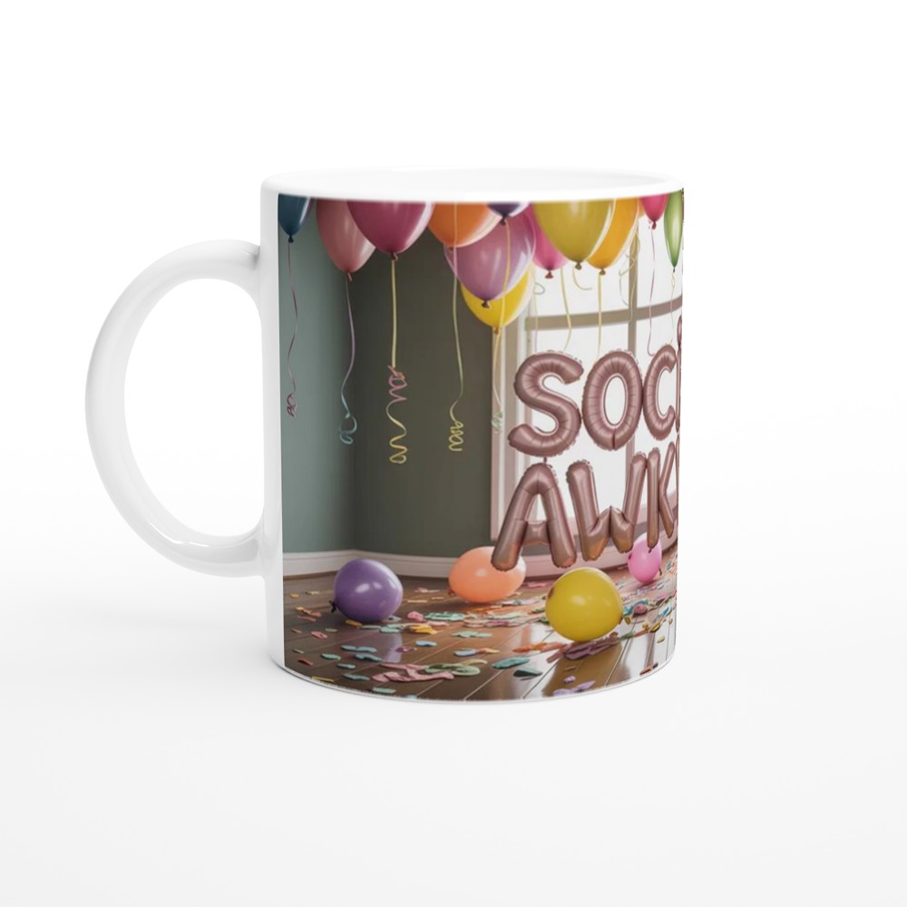 Socially Awkward Mug | Introvert Gift | Funny Birthday Present for Best Friend | Muted Party Balloon Design — view 10