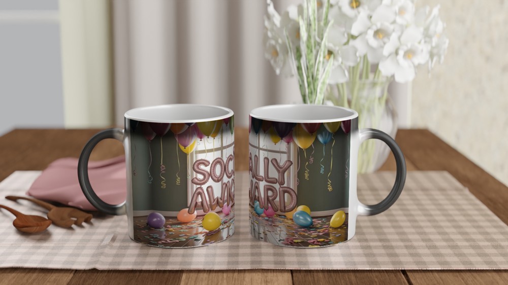 Socially Awkward Mug | Introvert Gift | Funny Birthday Present for Best Friend | Muted Party Balloon Design — view 3