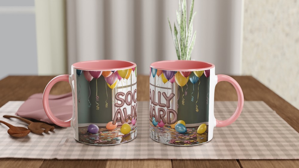Socially Awkward Mug | Introvert Gift | Funny Birthday Present for Best Friend | Muted Party Balloon Design — view 6