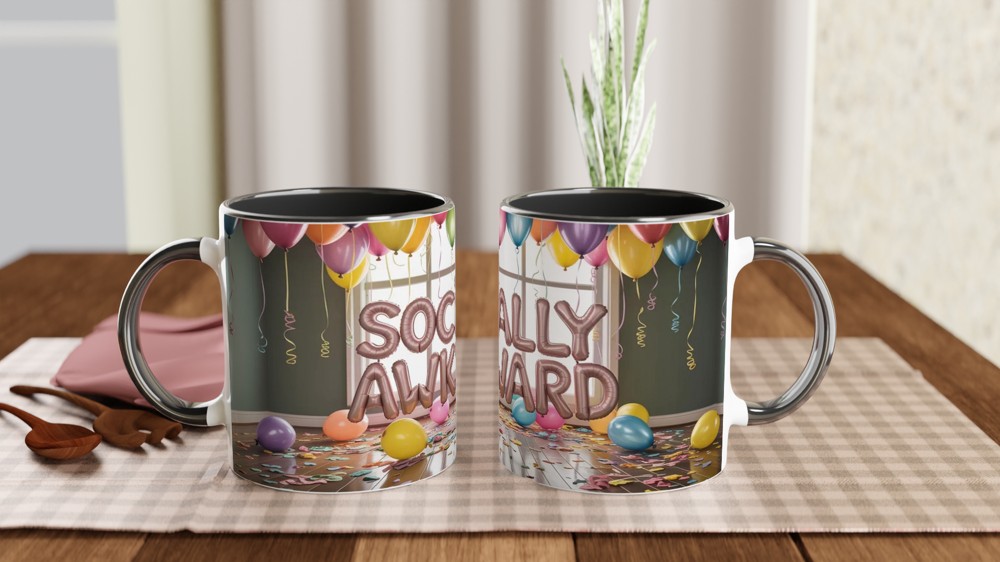 Socially Awkward Mug | Introvert Gift | Funny Birthday Present for Best Friend | Muted Party Balloon Design — view 9