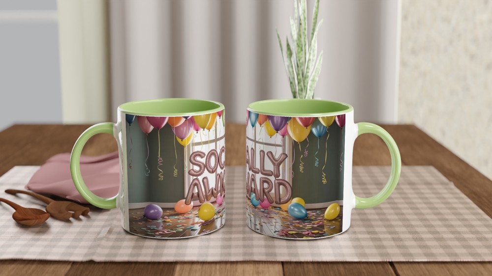 Socially Awkward Mug | Introvert Gift | Funny Birthday Present for Best Friend | Muted Party Balloon Design — view 5