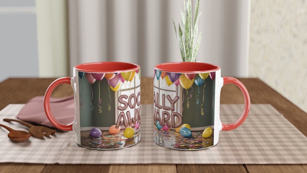 Socially Awkward Mug | Introvert Gift | Funny Birthday Present for Best Friend | Muted Party Balloon Design — view 7