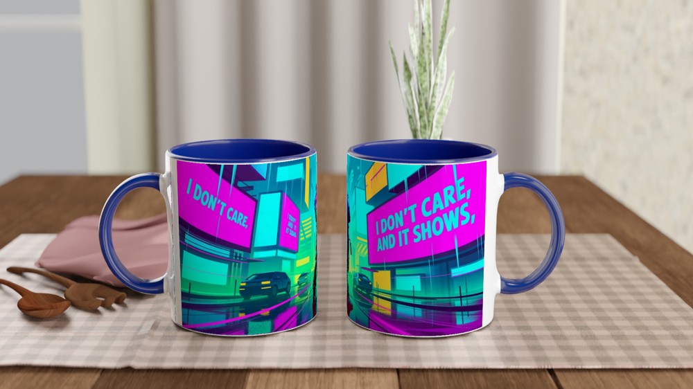 I Don't Care And It Shows - Cyberpunk Neon City Mug — view 4