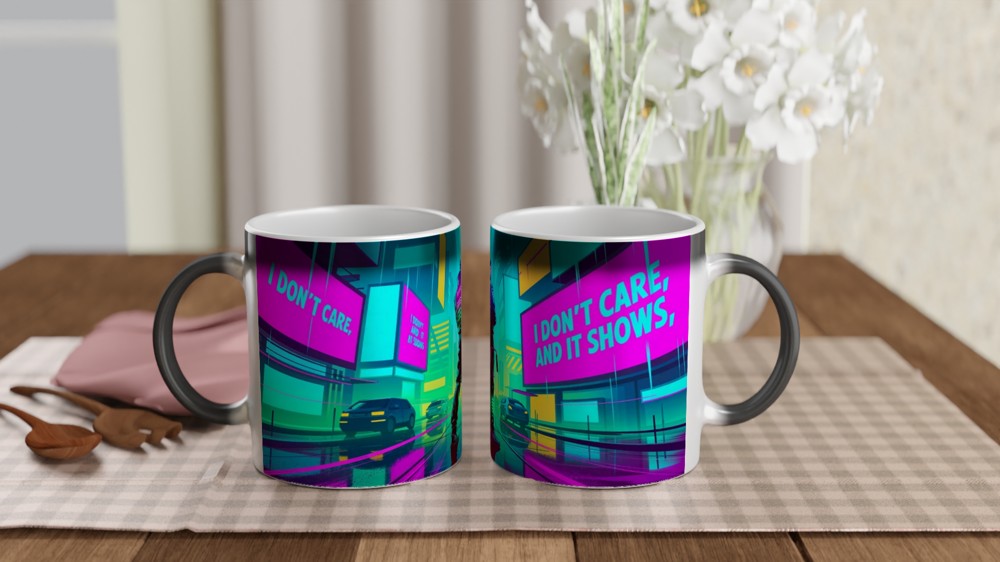 I Don't Care And It Shows - Cyberpunk Neon City Mug — view 3