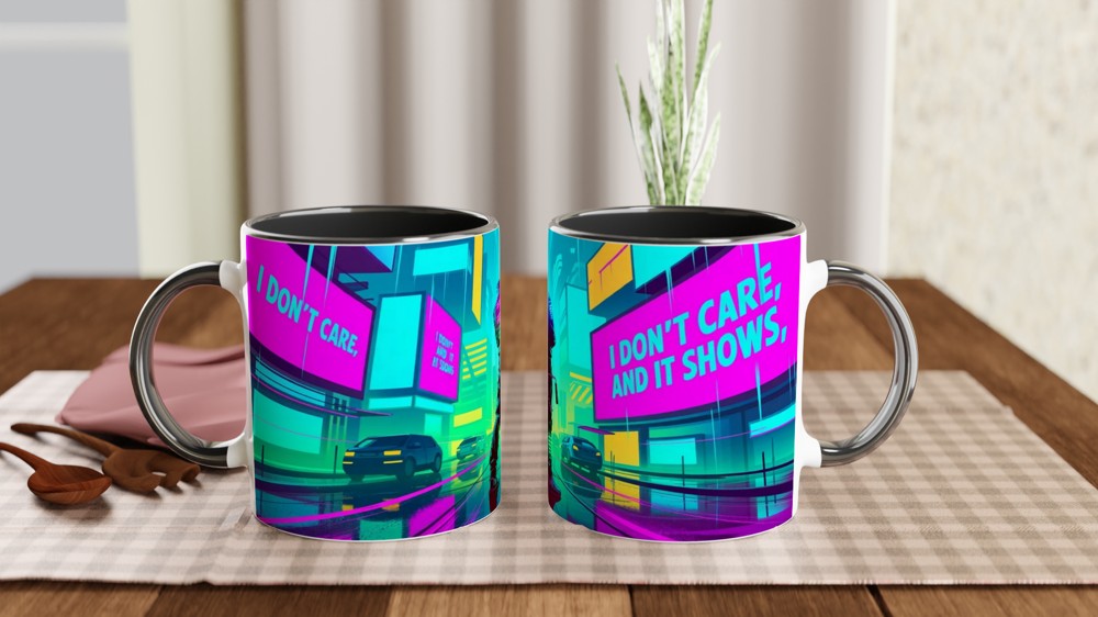I Don't Care And It Shows - Cyberpunk Neon City Mug — view 9
