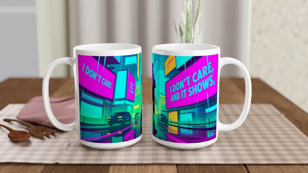 I Don't Care And It Shows - Cyberpunk Neon City Mug — view 2