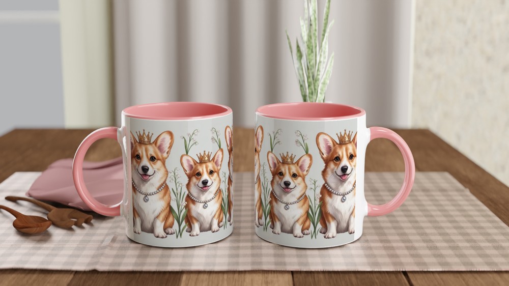 Royal Corgi Dogs with Crowns and Pearls Pattern Mug — view 6