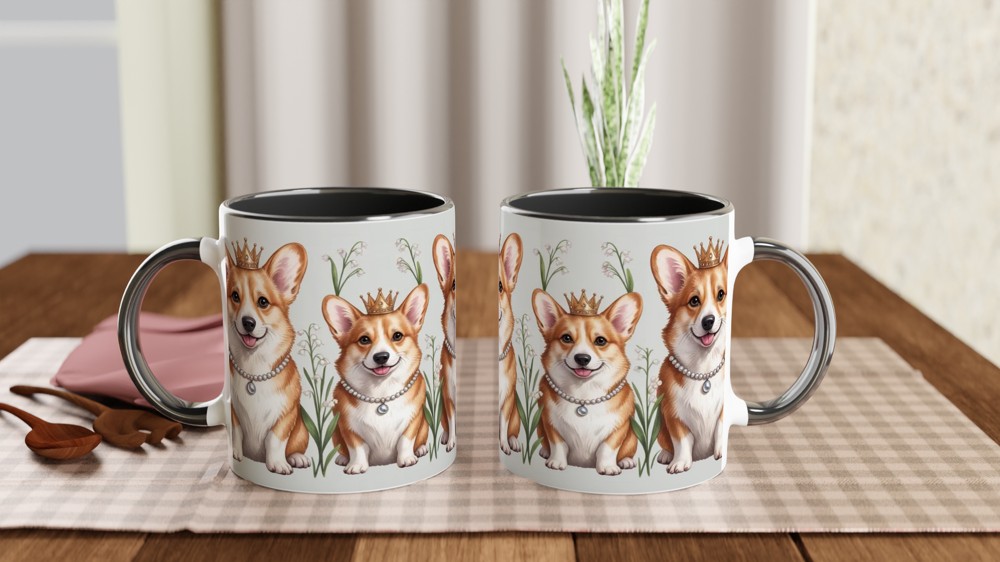 Royal Corgi Dogs with Crowns and Pearls Pattern Mug — view 9