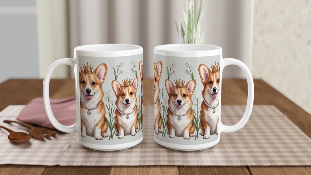 Royal Corgi Dogs with Crowns and Pearls Pattern Mug — view 2