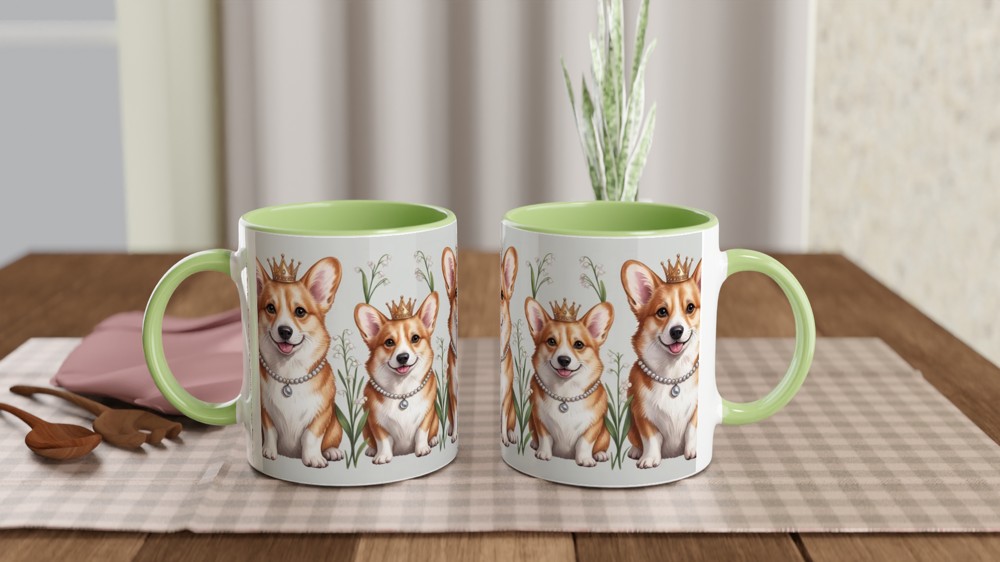 Royal Corgi Dogs with Crowns and Pearls Pattern Mug — view 5
