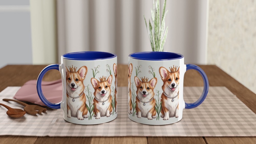 Royal Corgi Dogs with Crowns and Pearls Pattern Mug — view 4