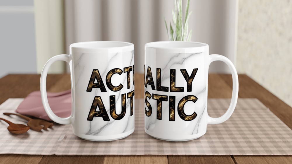Actually Autistic Mug | Gold Marble Neurodiversity Gift | Autistic Pride Present | Minimalist Positivity Mug — view 2