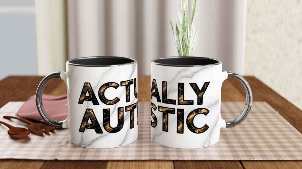Actually Autistic Mug | Gold Marble Neurodiversity Gift | Autistic Pride Present | Minimalist Positivity Mug — view 9