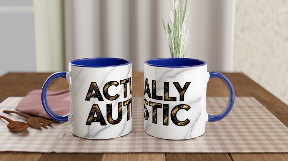 Actually Autistic Mug | Gold Marble Neurodiversity Gift | Autistic Pride Present | Minimalist Positivity Mug — view 4