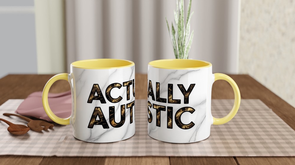 Actually Autistic Mug | Gold Marble Neurodiversity Gift | Autistic Pride Present | Minimalist Positivity Mug — view 8