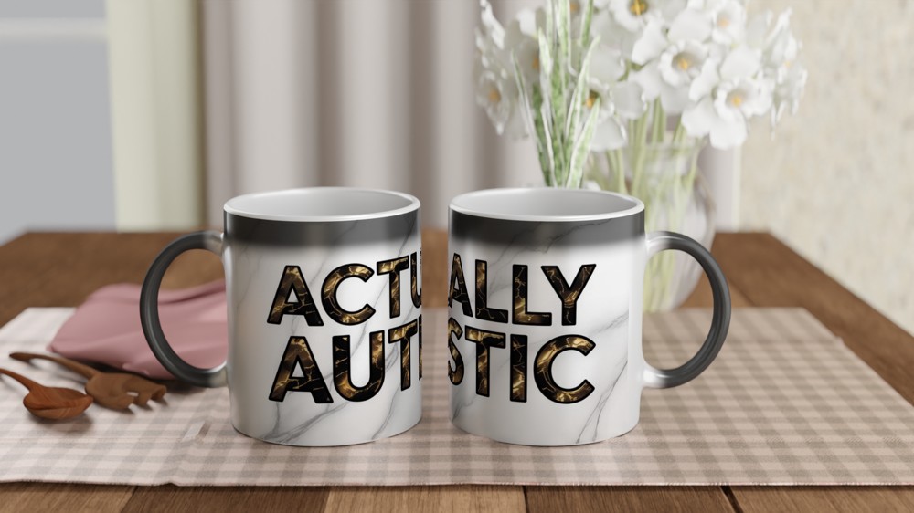 Actually Autistic Mug | Gold Marble Neurodiversity Gift | Autistic Pride Present | Minimalist Positivity Mug — view 3