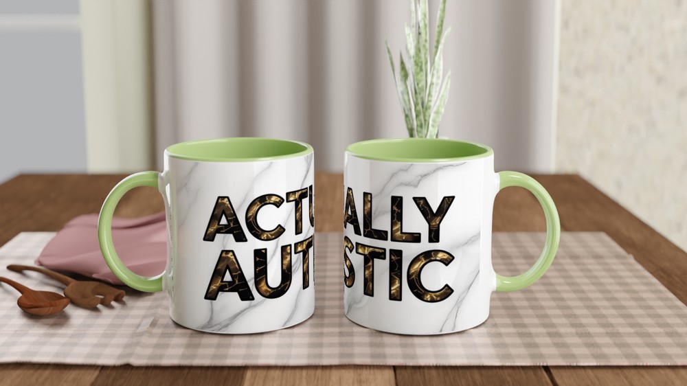 Actually Autistic Mug | Gold Marble Neurodiversity Gift | Autistic Pride Present | Minimalist Positivity Mug — view 5