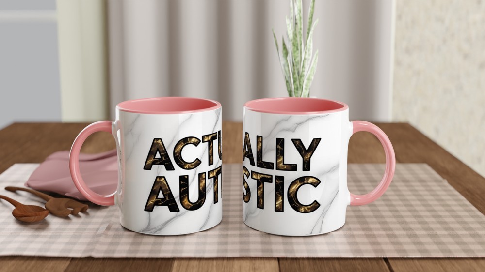 Actually Autistic Mug | Gold Marble Neurodiversity Gift | Autistic Pride Present | Minimalist Positivity Mug — view 6