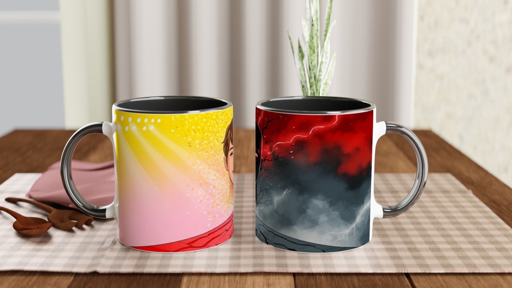 Duality Light and Dark Split Face Illustration Mug — view 9