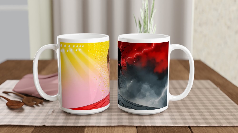Duality Light and Dark Split Face Illustration Mug — view 2