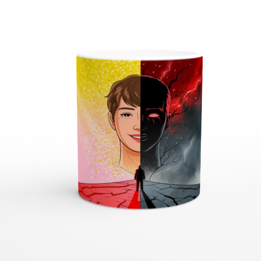 Duality Light and Dark Split Face Illustration Mug — view 11