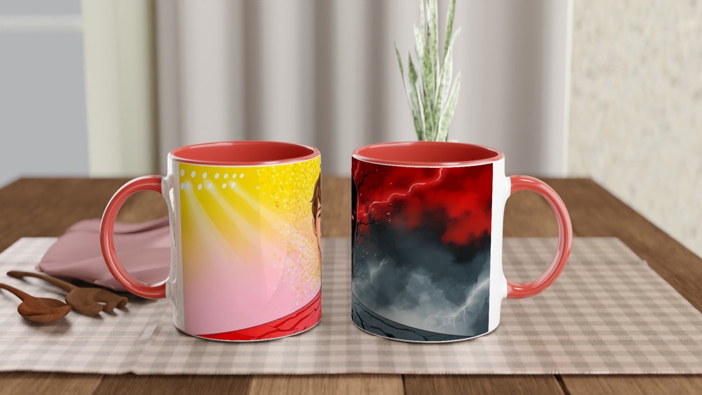 Duality Light and Dark Split Face Illustration Mug — view 7