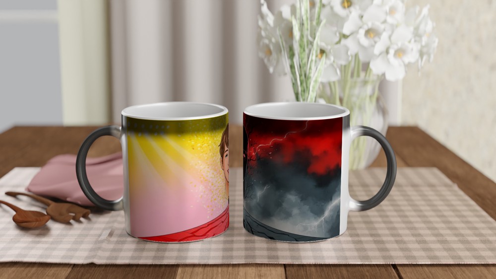 Duality Light and Dark Split Face Illustration Mug — view 3
