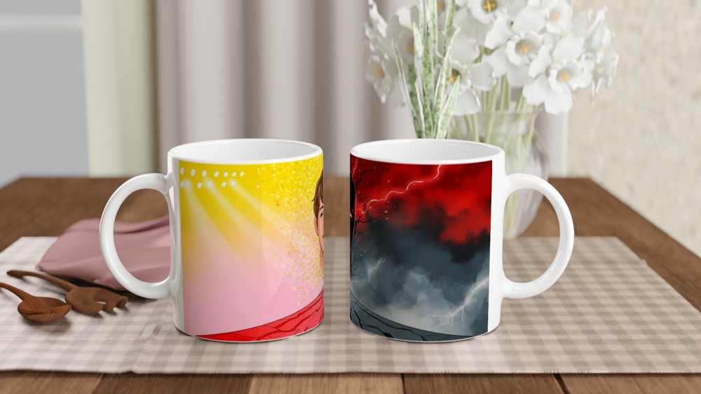 Duality Light and Dark Split Face Illustration Mug