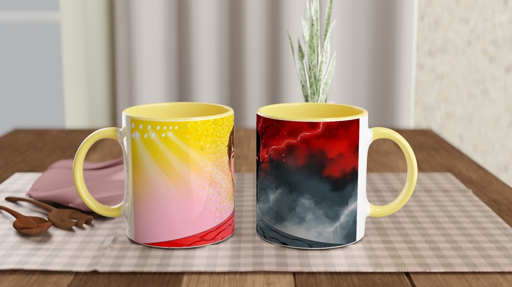 Duality Light and Dark Split Face Illustration Mug — view 8