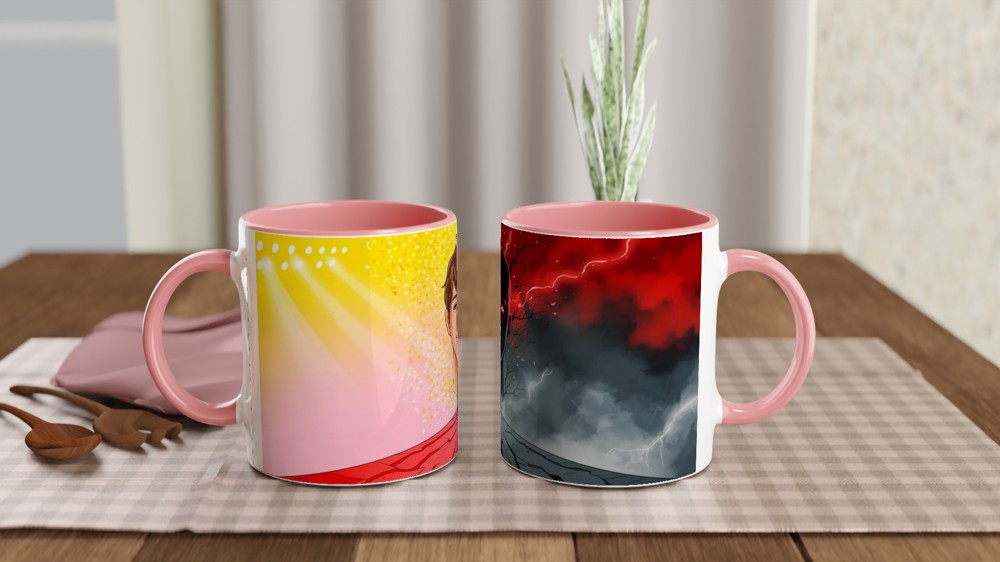 Duality Light and Dark Split Face Illustration Mug — view 6