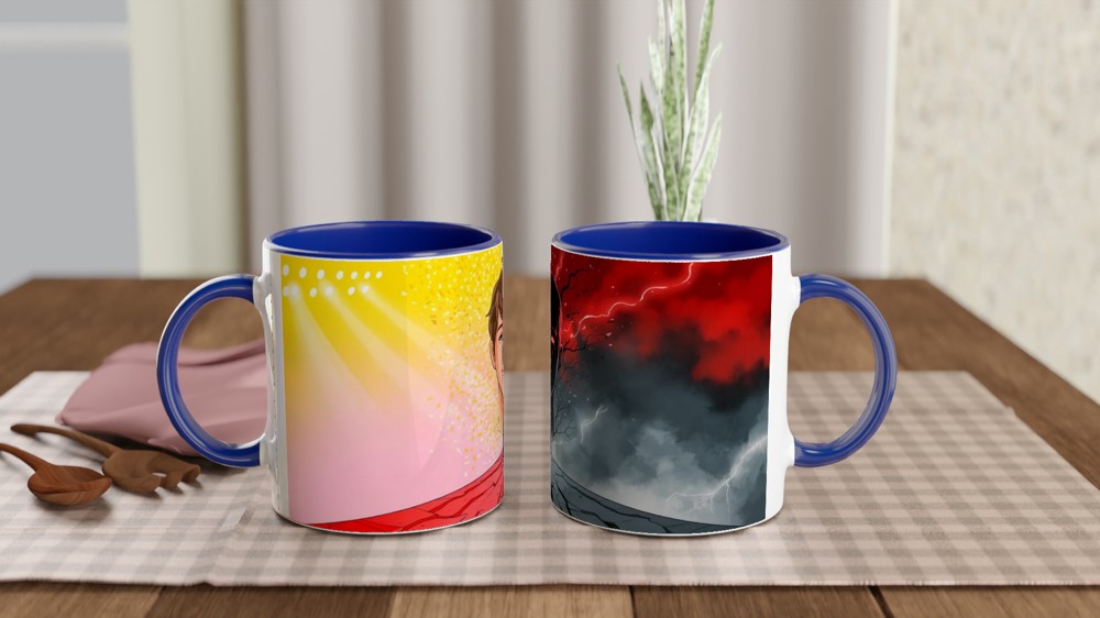 Duality Light and Dark Split Face Illustration Mug — view 4