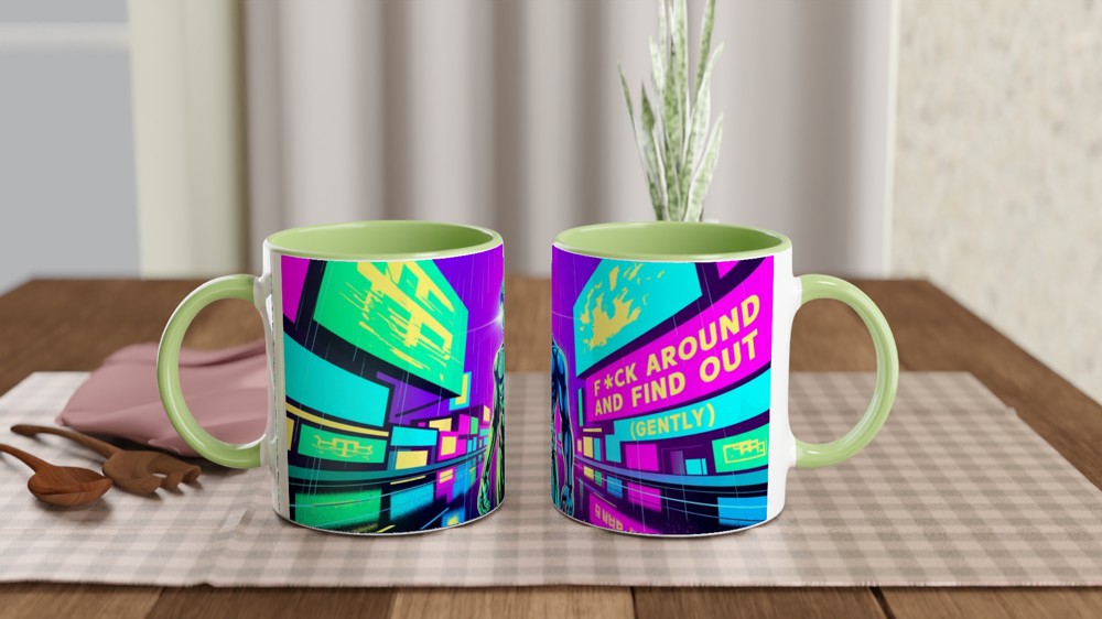 F*ck Around And Find Out (Gently) - Cyberpunk Neon Mug — view 5