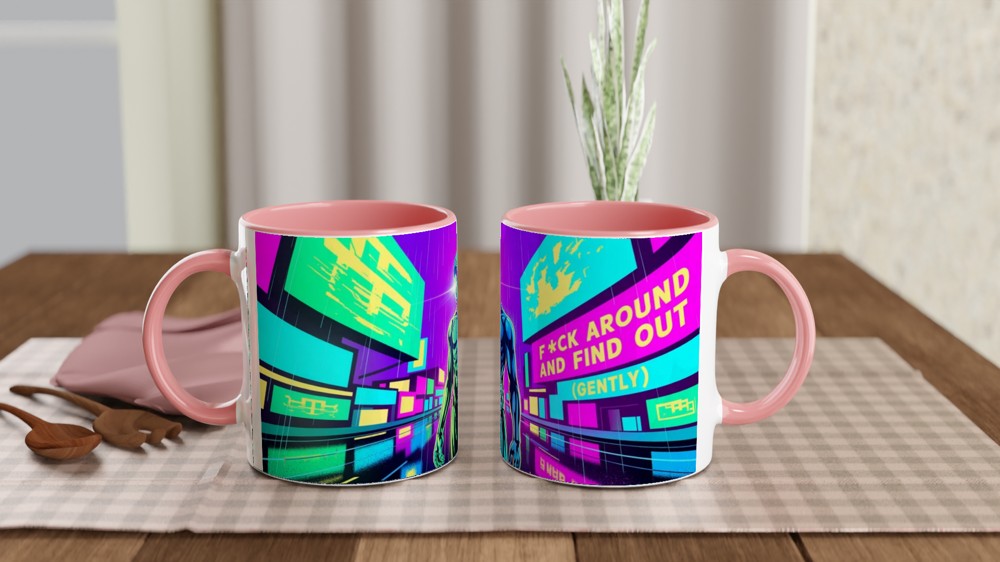 F*ck Around And Find Out (Gently) - Cyberpunk Neon Mug — view 6