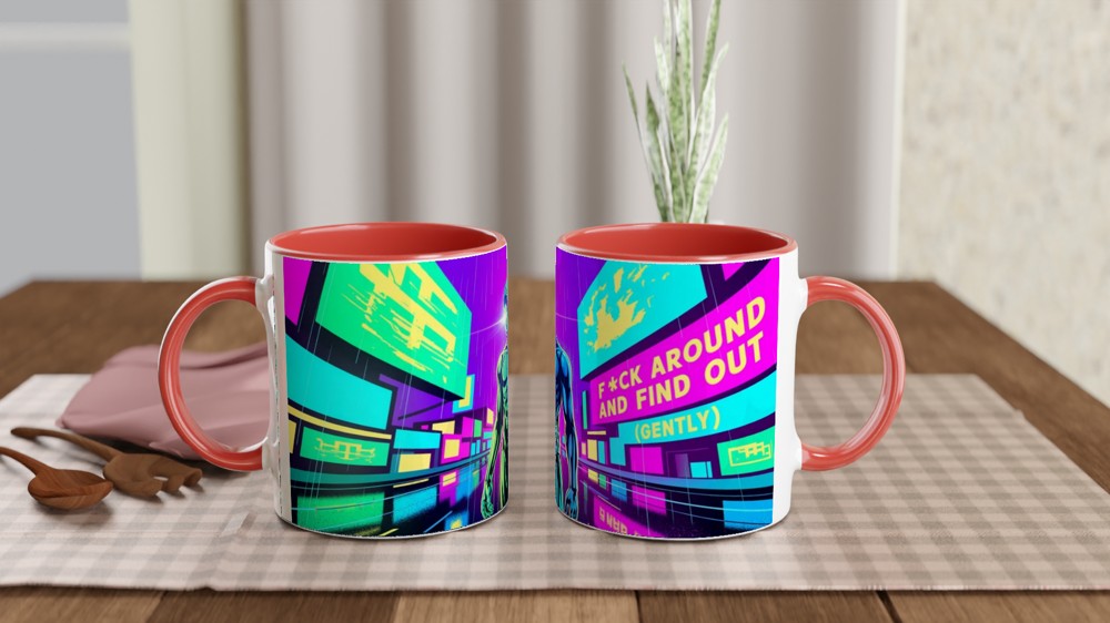 F*ck Around And Find Out (Gently) - Cyberpunk Neon Mug — view 7