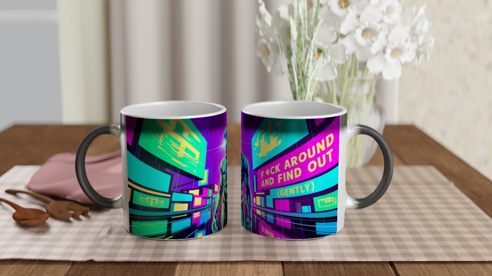 F*ck Around And Find Out (Gently) - Cyberpunk Neon Mug — view 3