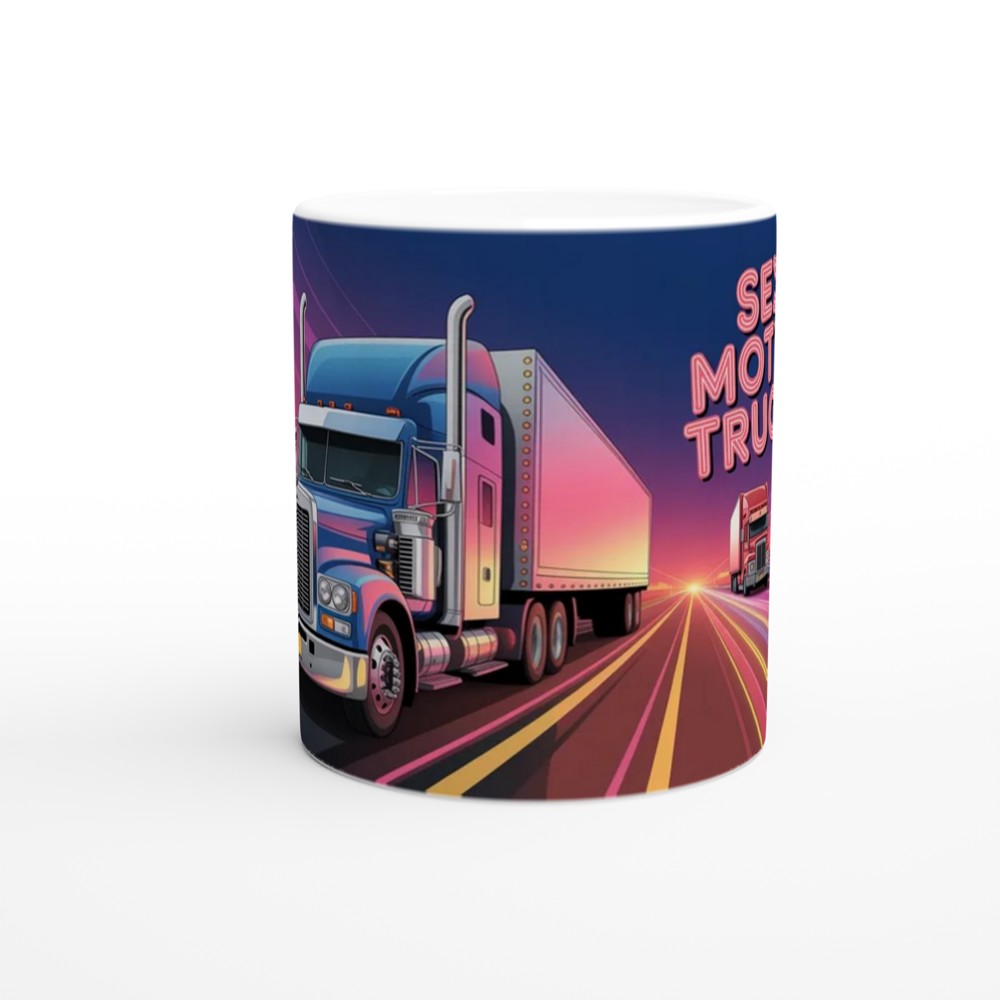 Sexy Mother Trucker Mug | Funny Mum Gift | Rude Birthday Present for Her | Neon Highway Trucker Scene Coffee Cup — view 11