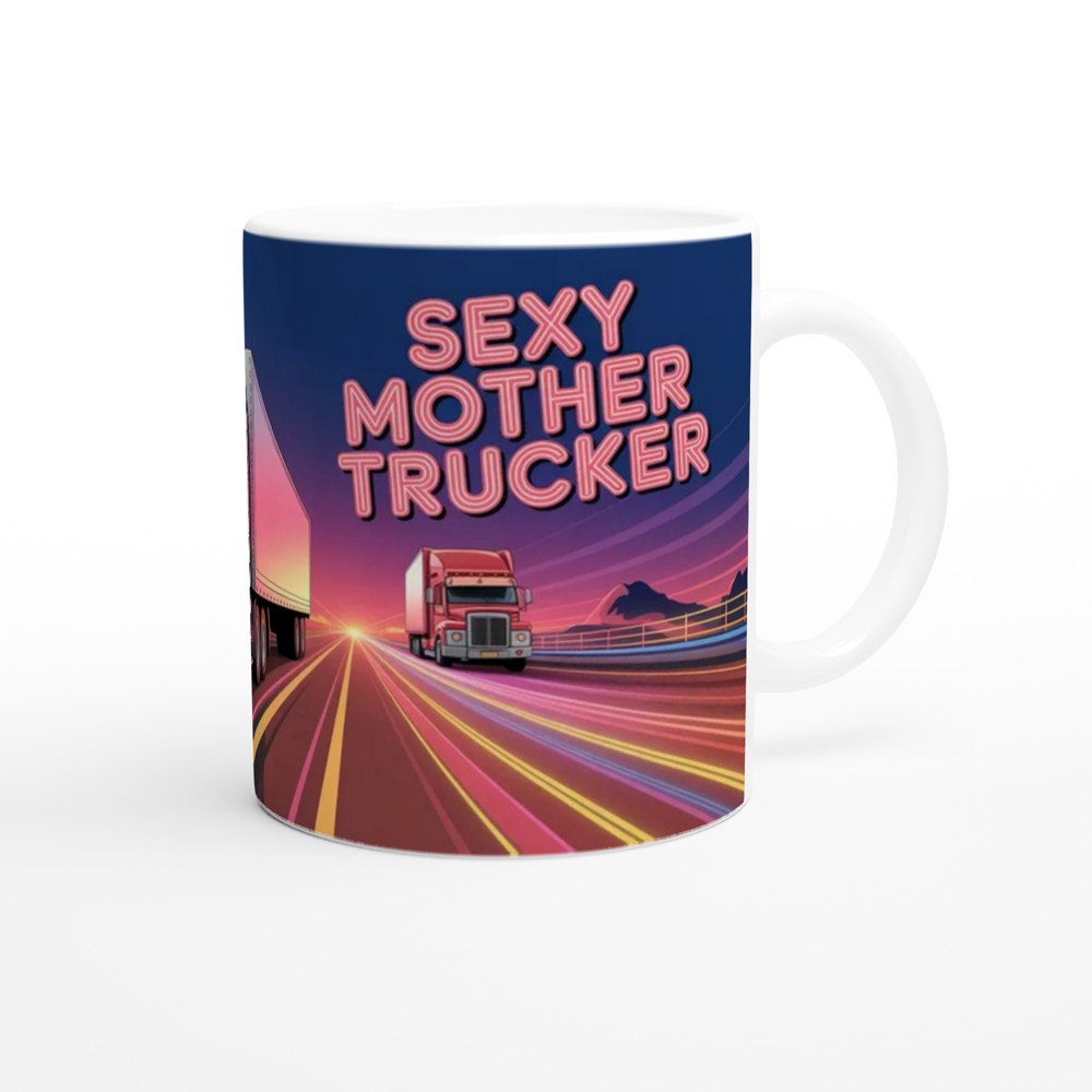 Sexy Mother Trucker Mug | Funny Mum Gift | Rude Birthday Present for Her | Neon Highway Trucker Scene Coffee Cup — view 12