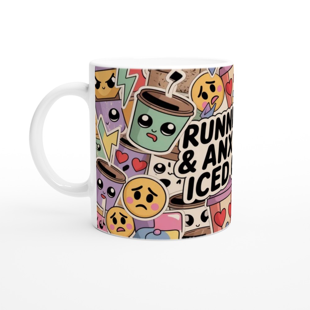 Running On Anxiety & Iced Coffee Kawaii Sticker Style Mug — view 10