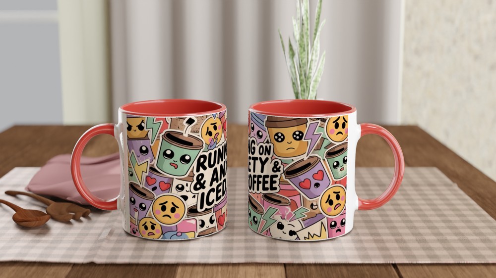 Running On Anxiety & Iced Coffee Kawaii Sticker Style Mug — view 7
