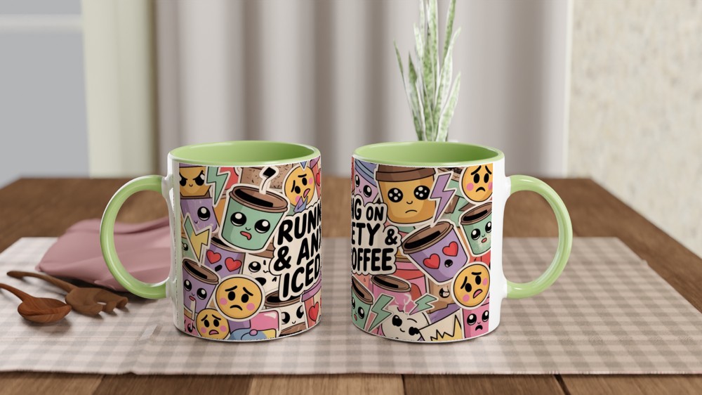 Running On Anxiety & Iced Coffee Kawaii Sticker Style Mug — view 5