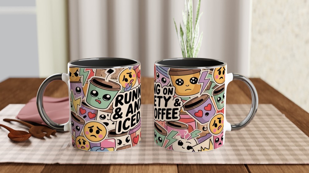 Running On Anxiety & Iced Coffee Kawaii Sticker Style Mug — view 9